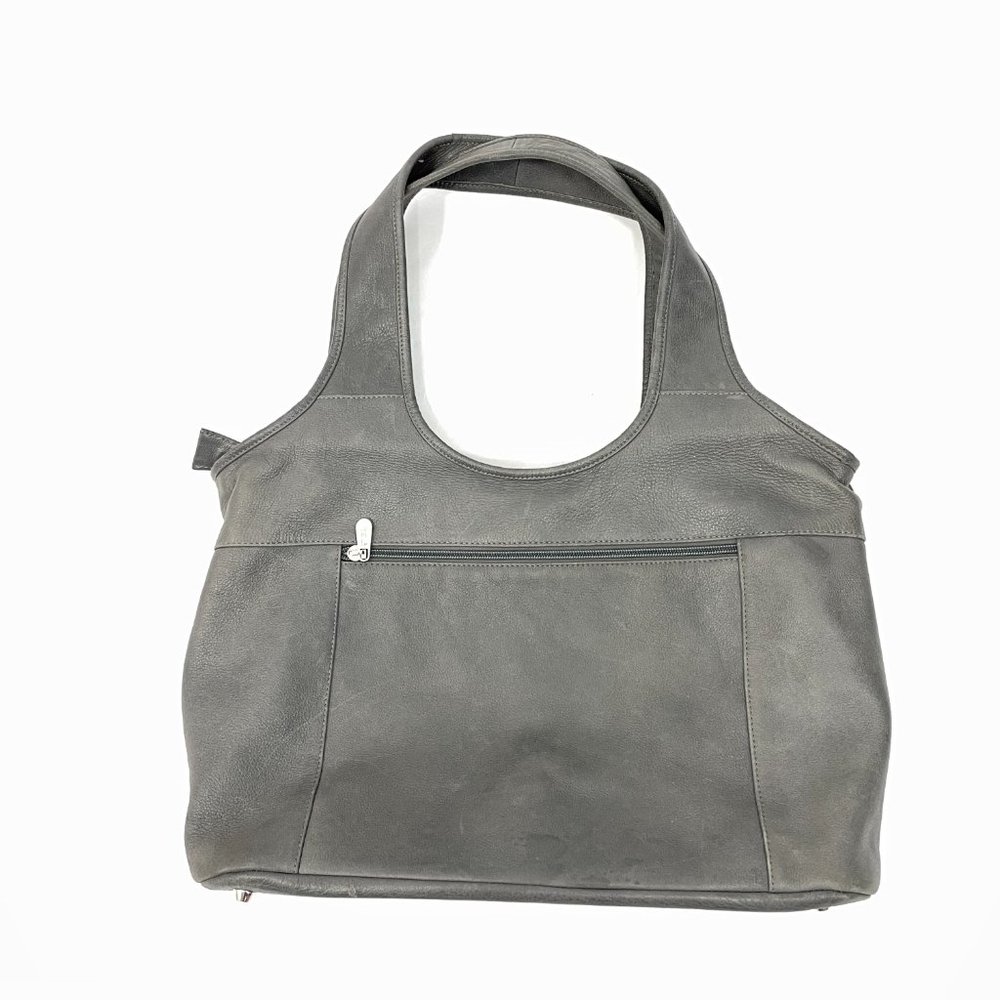 Piel Colombian Leather Shoulder Bag Gray Zippered Medium Laptop Tote